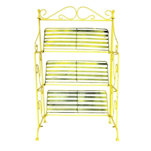 VTG 30s 40s Scroll Wrought Iron Three Shelf Patio Folding Bookcase Plant Stand - Picture 7 of 13